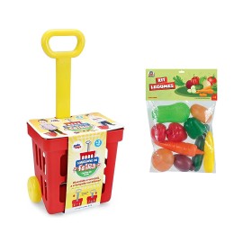 Brinquedo - Carrinho de Feira + Pack de Legumes com 10 Unidades